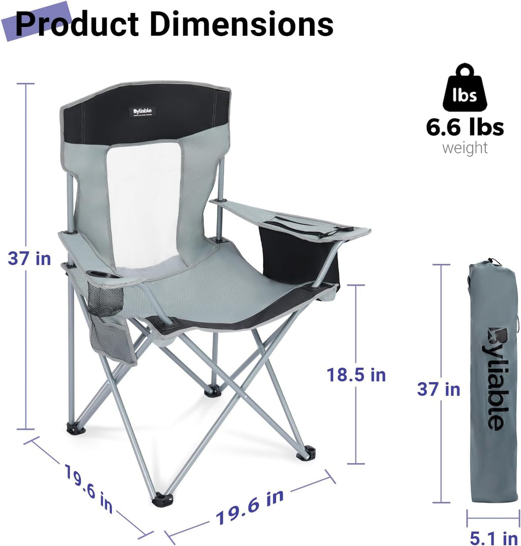 Byliable Folding Camping Chairs, Portable Lightweight Lawn Camp Chair, Gray