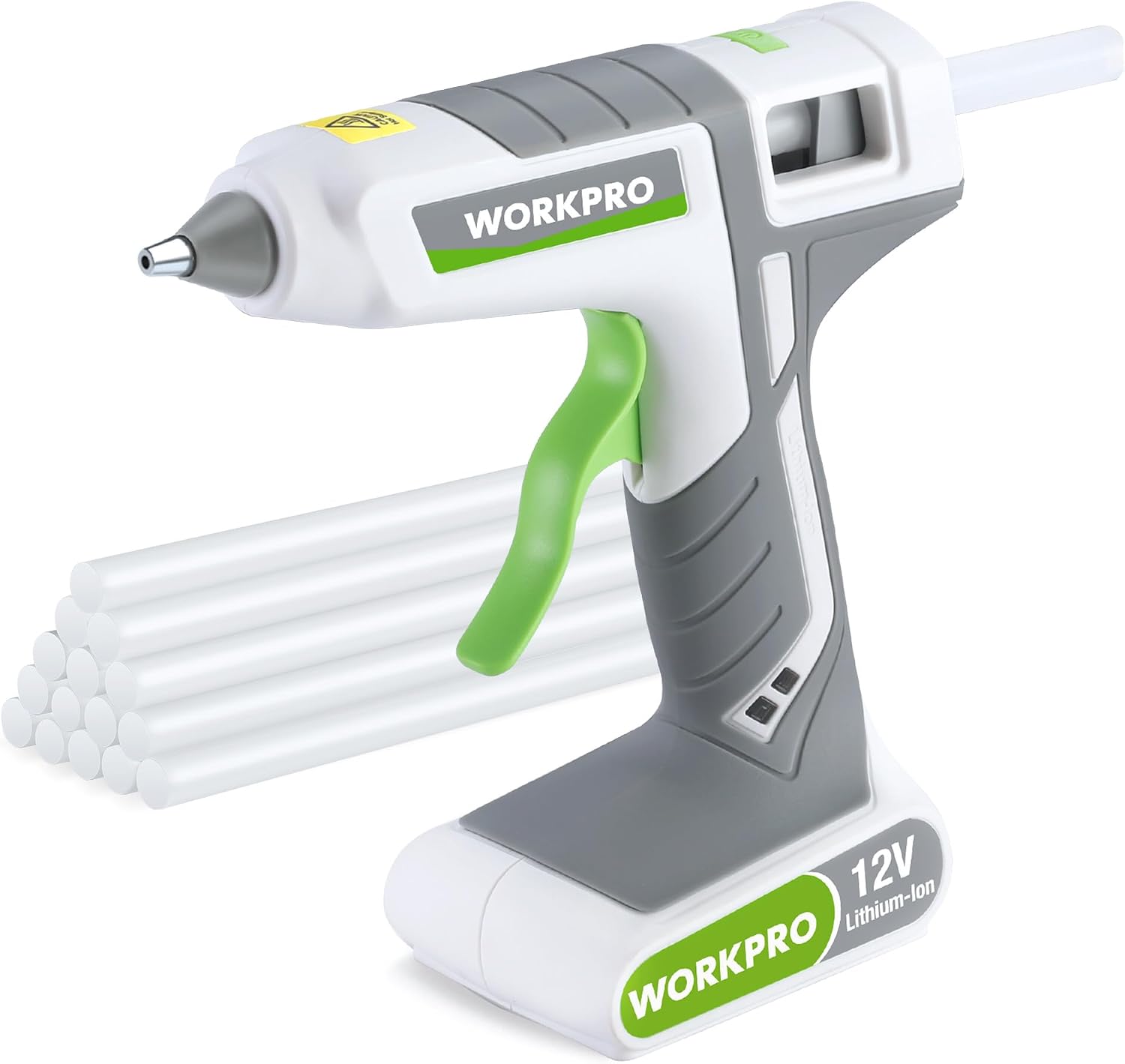 WORKPRO 12V Cordless Full-Size Hot Melt Glue Gun, Fast Preheating, White