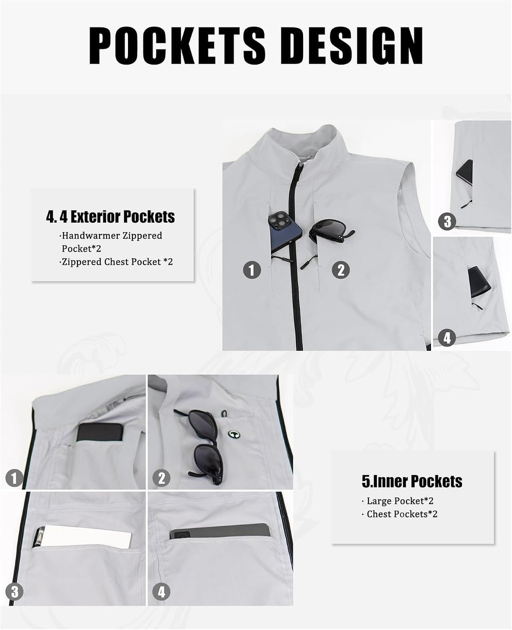 Susclude Men's Quick Dry Lightweight Softshell Vest Windproof Sleeveless Jacket for Fishing Work Golf Hiking Casual Travel