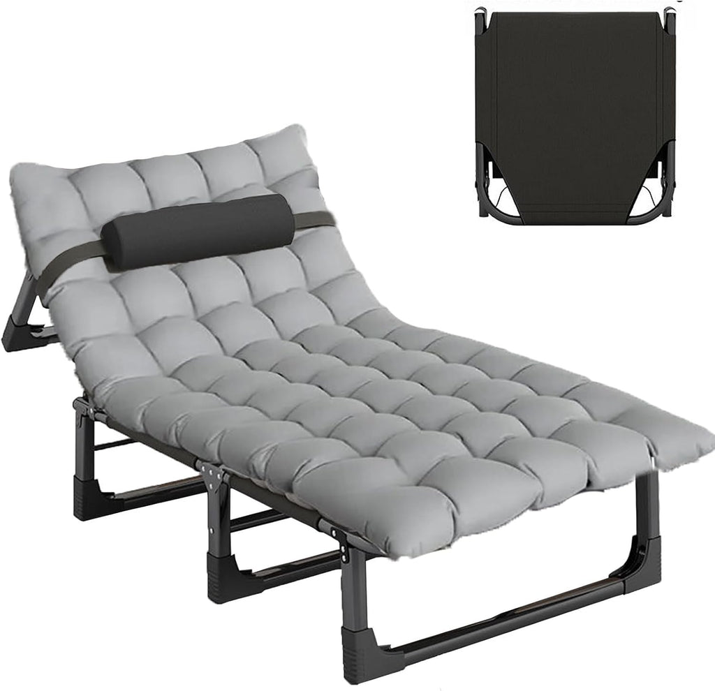Portable Folding Camping Cot, Adjustable 4-Position Adults Reclining Folding Camping Cot Sleeping Bed Cots for Office Pool Beach Patio Camping Lawn Outside (Gray)