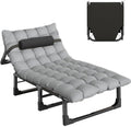 Portable Folding Camping Cot, Adjustable 4-Position Adults Reclining Folding Camping Cot Sleeping Bed Cots for Office Pool Beach Patio Camping Lawn Outside (Gray)