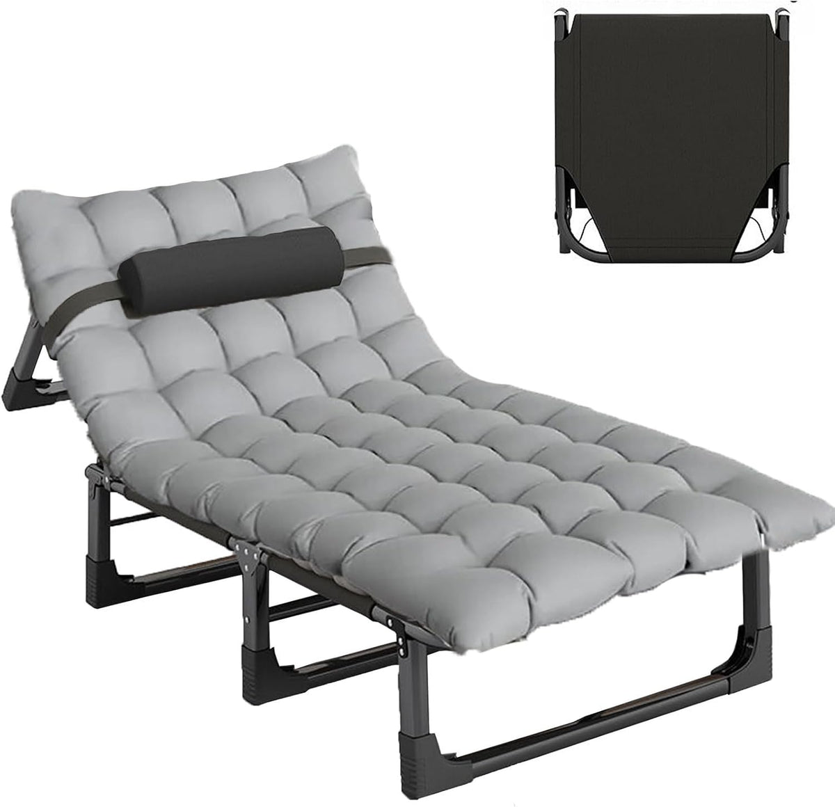 Portable Folding Camping Cot, Adjustable 4-Position Adults Reclining Folding Camping Cot Sleeping Bed Cots for Office Pool Beach Patio Camping Lawn Outside (Gray)