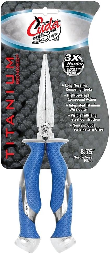 CUDA 8.75" Needle Nose Pliers | Durable Fishing Hooks Remover with Wire, Mono & Fluorocarbon Cutter - Saltwater & Freshwater Use