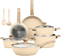 Kitchen Academy Beige Pots and Pans Set Non Stick, 12Pcs Induction Cookware