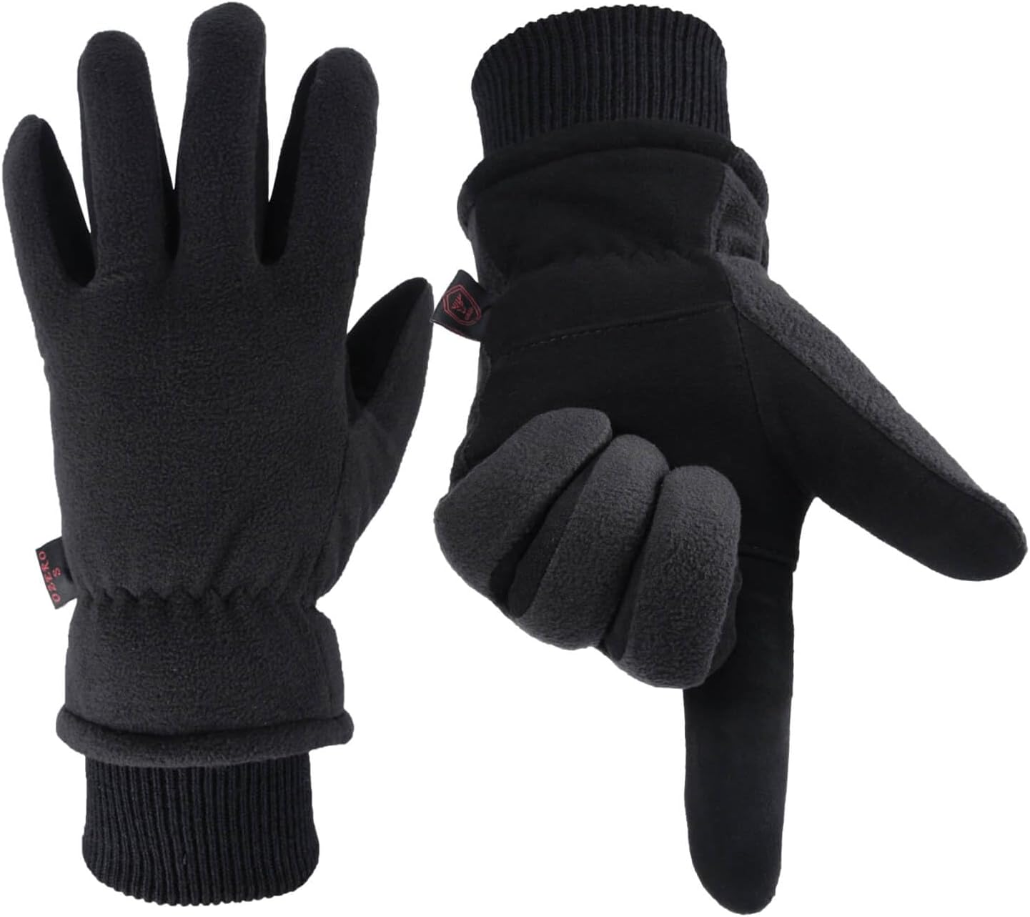 OZERO Mens Winter Gloves,Warm Deerskin Leather Fleece Fabric