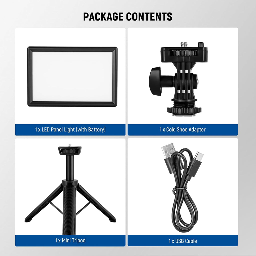 NEEWER 9" LED Video Light Panel, Dimmable DSLR Camera Soft Lighting with Mini Desk Tripod Stand, USB Type C Ports, 3200K~5600K CRI95+ for Studio Photography Video Recording Live Streaming, NL-116AI