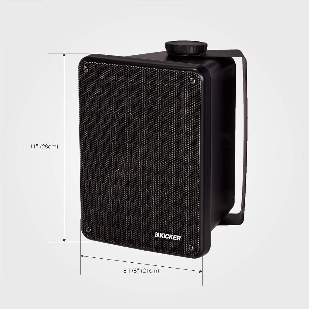 KICKER KB6B 2-Way Full Range Indoor Outdoor Speakers (Pair) Weatherproof Speakers for Patio Garage Poolside in-Home, 6.5 inch woofer, 2x5 inch Horn Tweeter Black
