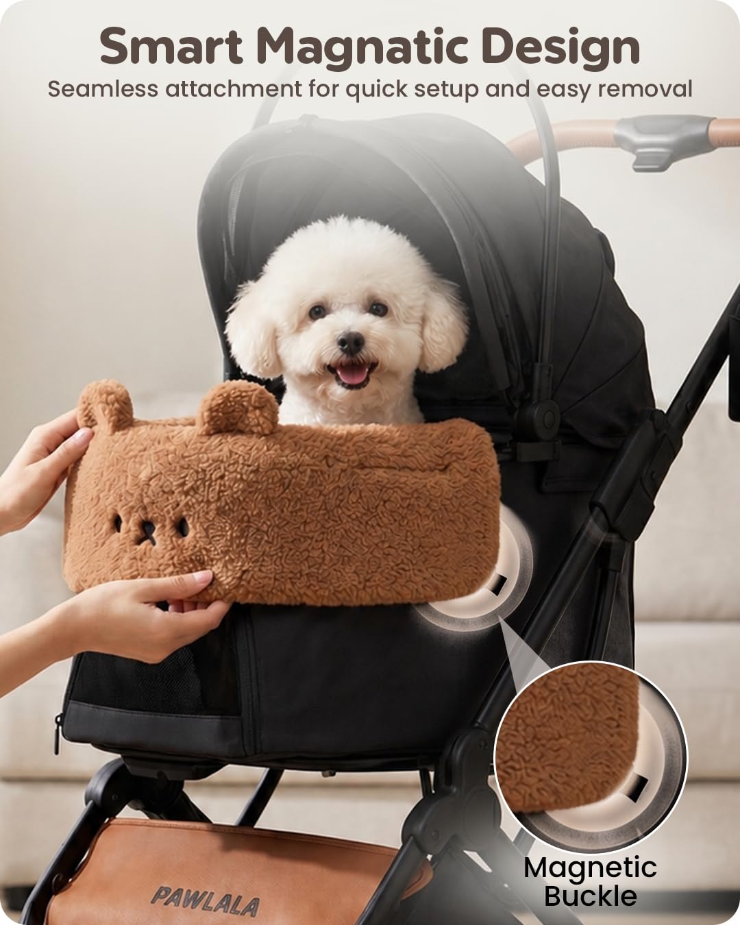 Pet Stroller Comforter Set – Ultra-Soft Cushion, Pillow & Edge Cover – Machine Washable, Protective & Cozy Liner for Dogs & Cats – Easy Install (Teddy Brown, Stroller Not Included)