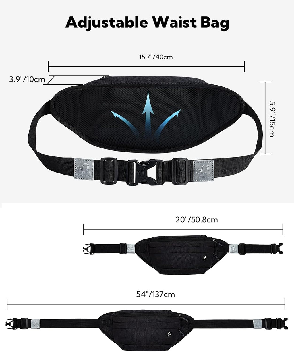 WATERFLY Fanny Pack Waist Bag: Large Crossbody Fannie Bum Belt Bag Hip Phanny Pack for Men Women Outdoor Sport Hiking Traveling Walking