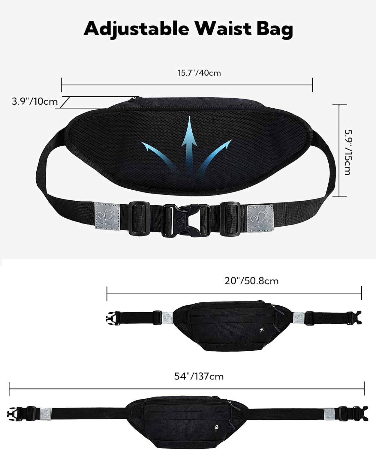 WATERFLY Fanny Pack Waist Bag: Large Crossbody Fannie Bum Belt Bag Hip Phanny Pack for Men Women Outdoor Sport Hiking Traveling Walking