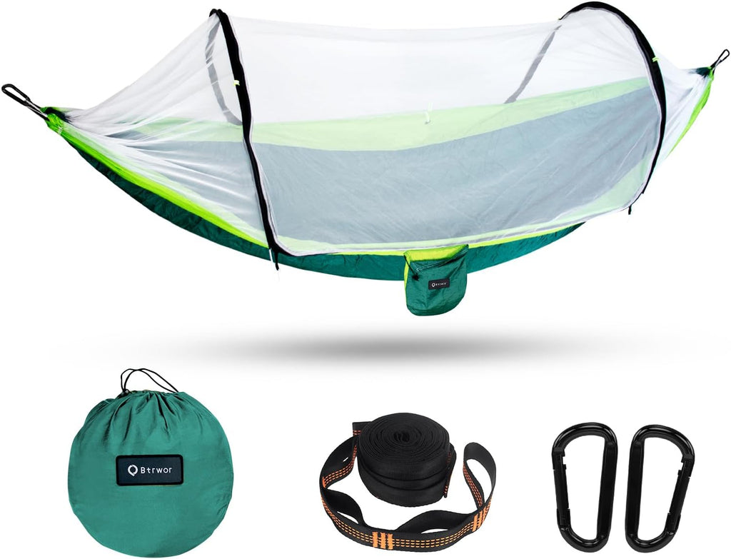 Hammock with Mosquito Net - Lightweight, Portable, 1 Person Hammock - for Camping, Hiking, Backpacking, Travel, a Festival, or The Beach (Blue)