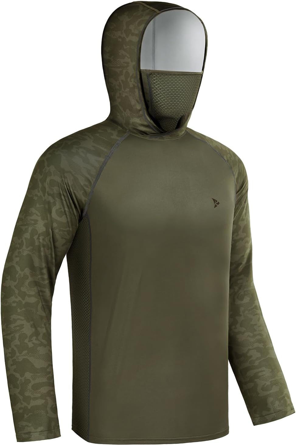 Rodeel UPF 50+ Men’s Long Sleeve Performance Fishing Hiking Shirt with Mask UV Neck Gaiter Hoodie