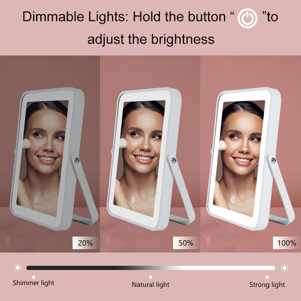 YEKKOPT Rechargeable Vanity Mirror with Lights,Desk Makeup Mirror with Lights,Portable Travel for Makeup Desk ＆ Dressing Room,3 Color Lighting, Dimmable Touch Screen