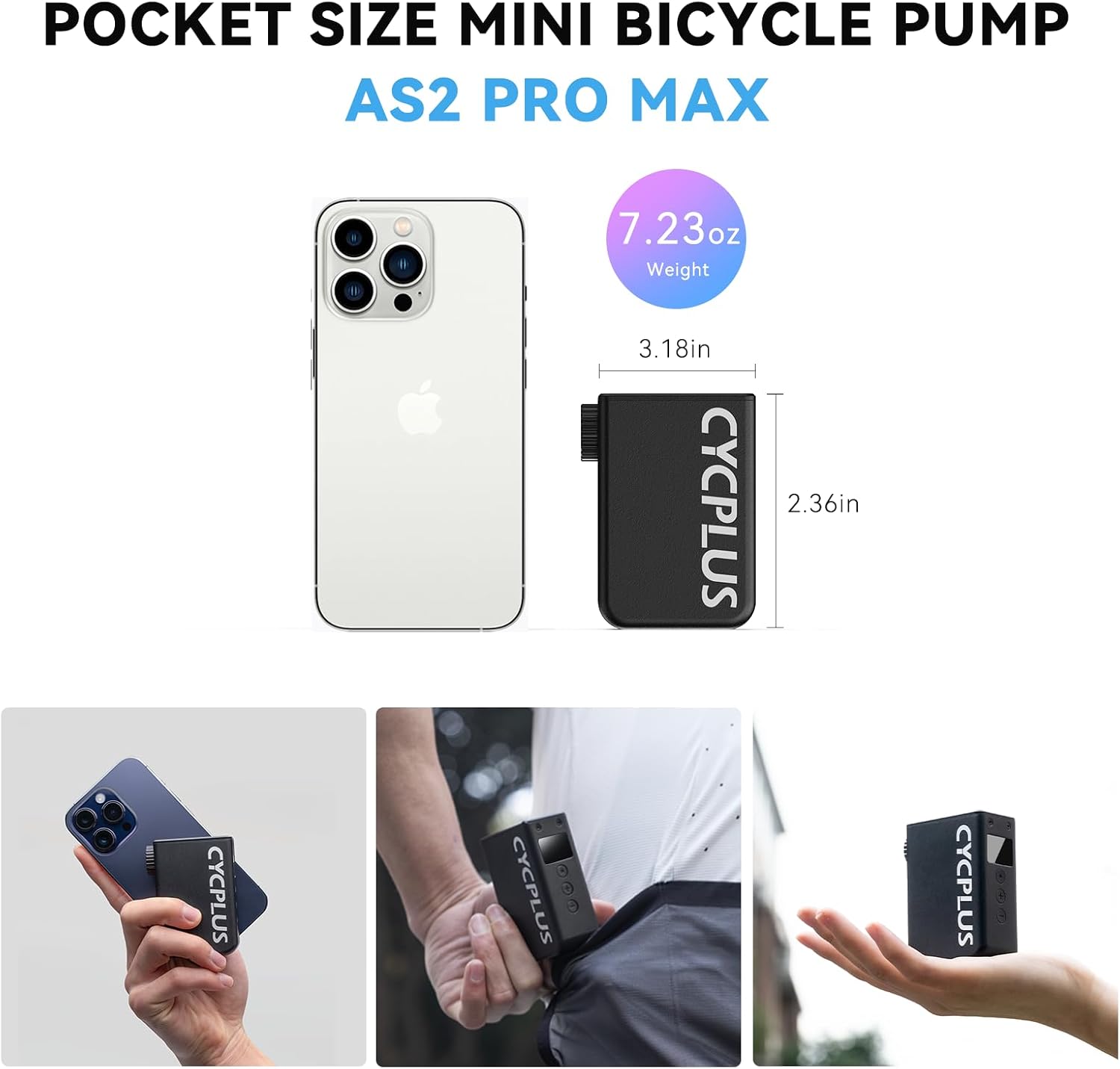 CYCPLUS Tiny Tire Inflator E-Pump AS2 Pro Max, 205g, Aluminum Alloy Shell
