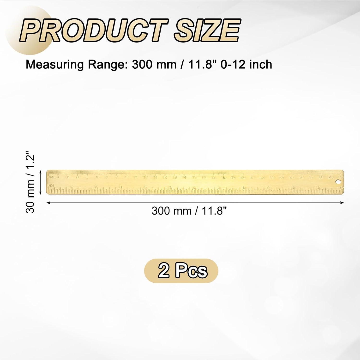 uxcell Metal Straight Ruler 300mm Brass Straight Edge Rule Precision Double Scales Metric Measurement Tool Drawing Measuring Ruler Gold 2 Pcs
