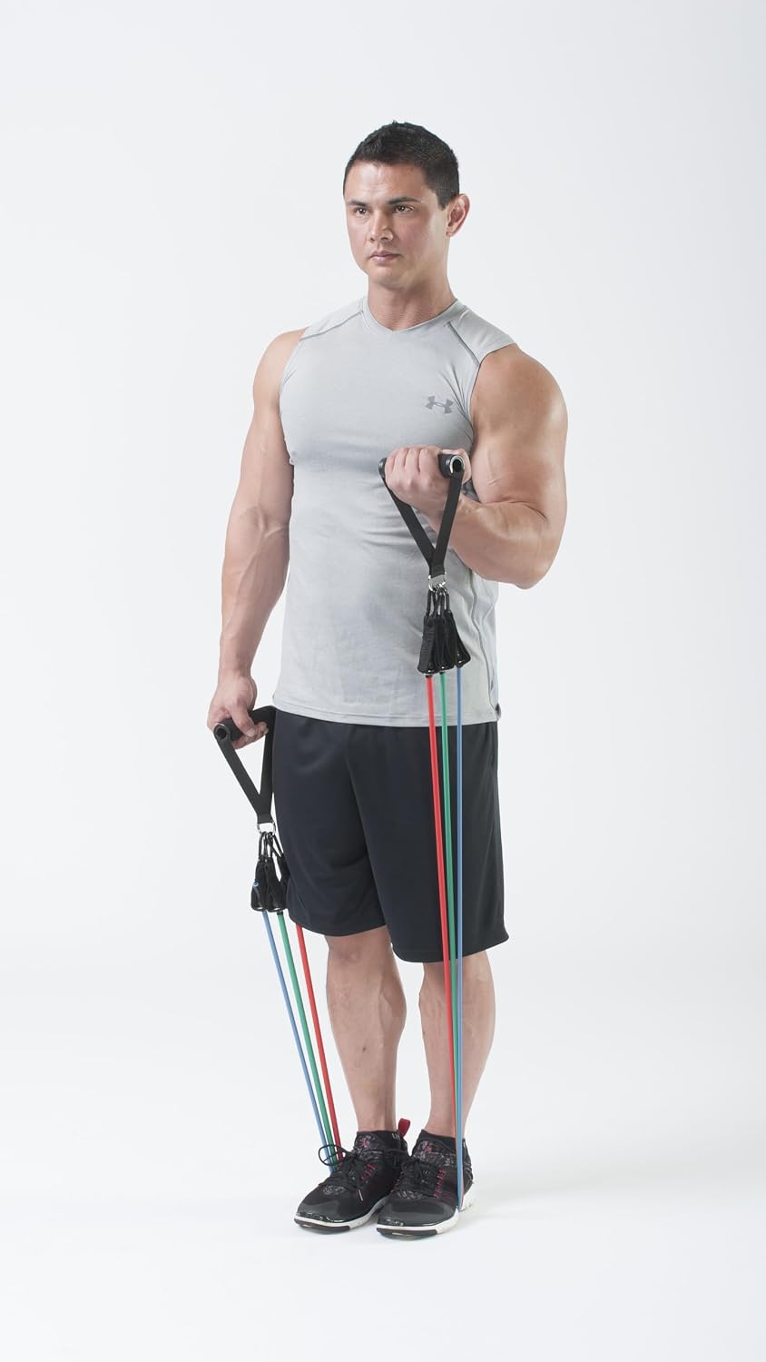 Black Mountain Products Resistance Band Set with Door Anchor, Ankle Strap, Exercise Chart, and Carrying Case, 48"