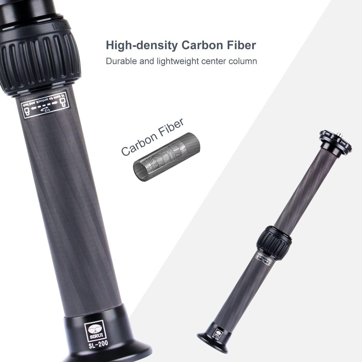SIRUI SL-200 Carbon Fiber Tripod Extension Pole, Two-Section Center Column Extender for Tripods