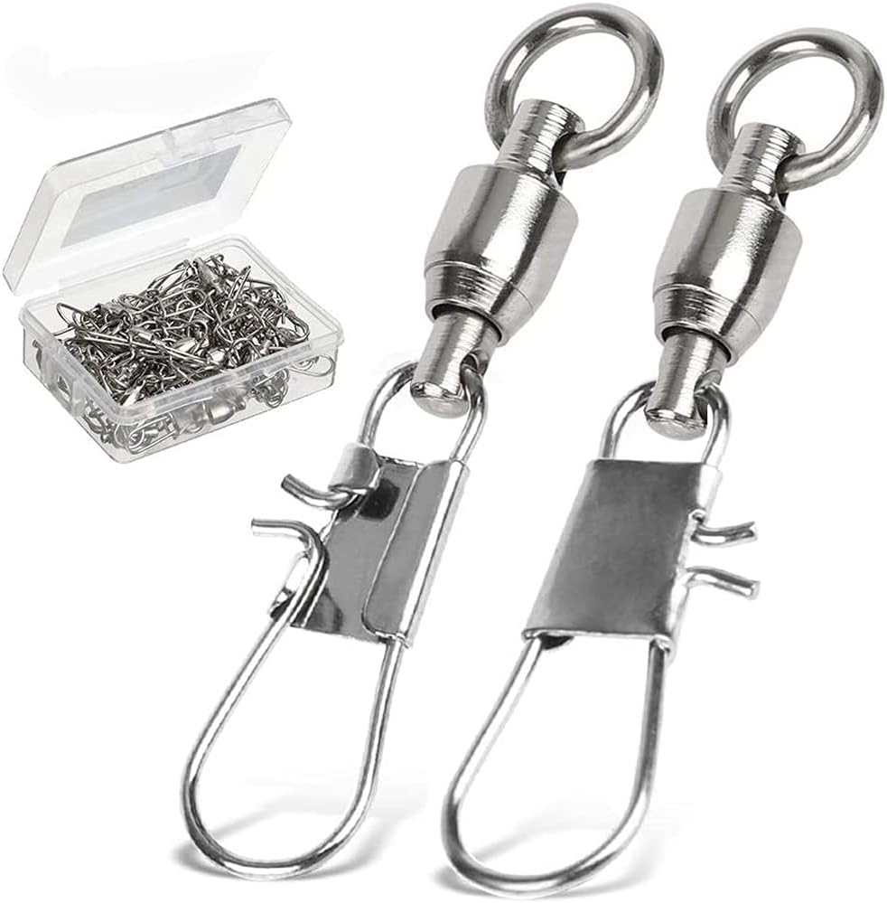 AMYSPORTS Fishing Swivels with Interlock Snap Ball Bearing Swivels Fishing Snap Swivels Saltwater Freshwater Fishing Tackle Leader Lure Jigs Line Fishing Connector