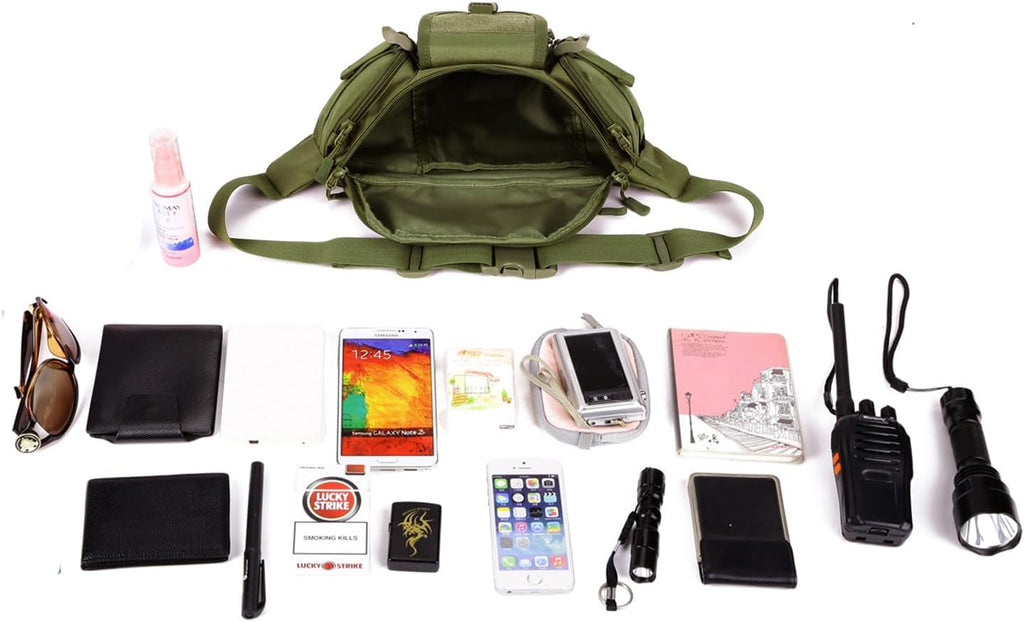 ArcEnCiel Tactical Fanny Pack for Men Women Waist Bag Hip Belt Outdoor Hiking Fishing Bumbag with Patch (Green)