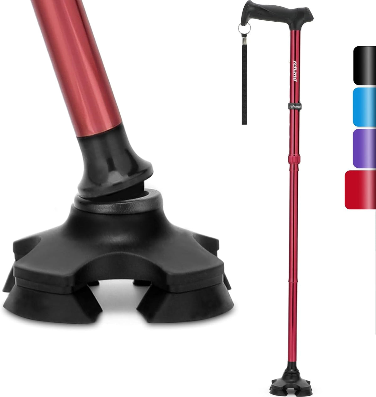 REHAND Walking Cane for Men & Women - Foldable, Adjustable, Lightweight, Self Standing Pivot Walking Cane, Soft Handle Grip, with Travel Bag, Walking Sticks for Seniors & Adults