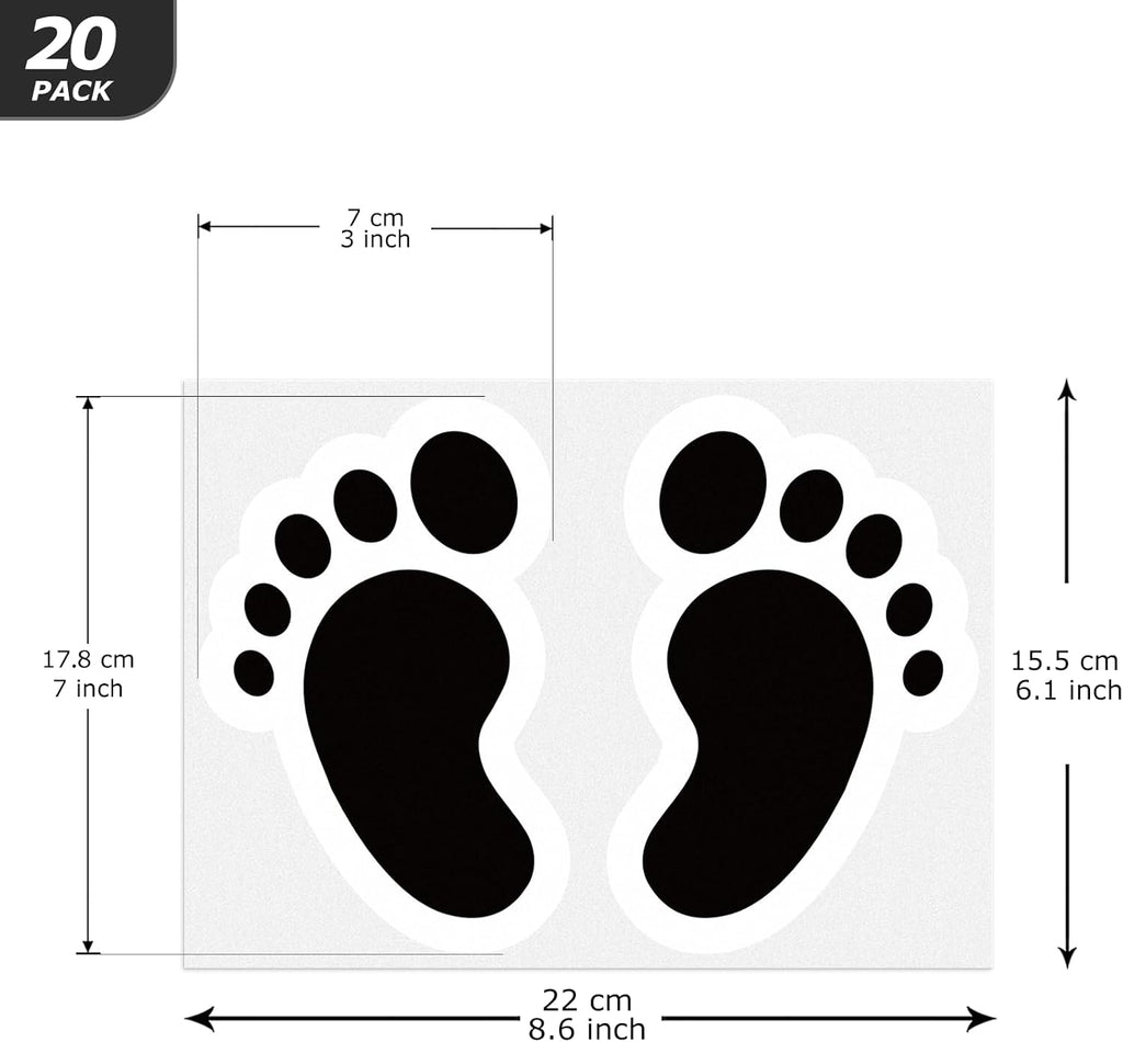20 Pairs Black Footprint Stickers 4×6 in Classroom Floor Line Up