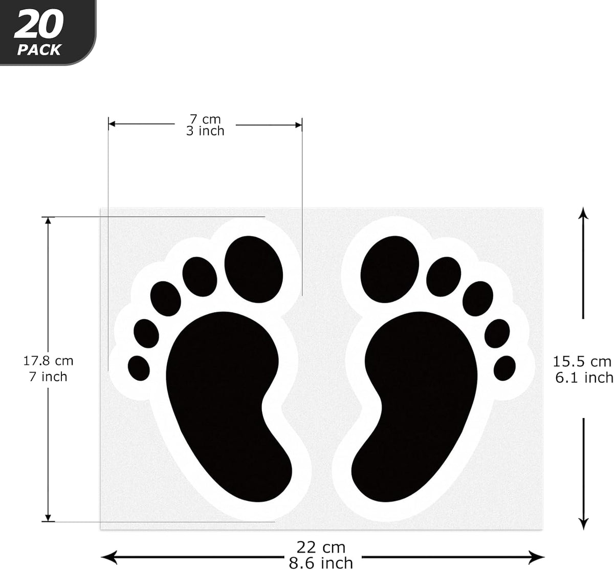 20 Pairs Black Footprint Stickers 4×6 in Classroom Floor Line Up