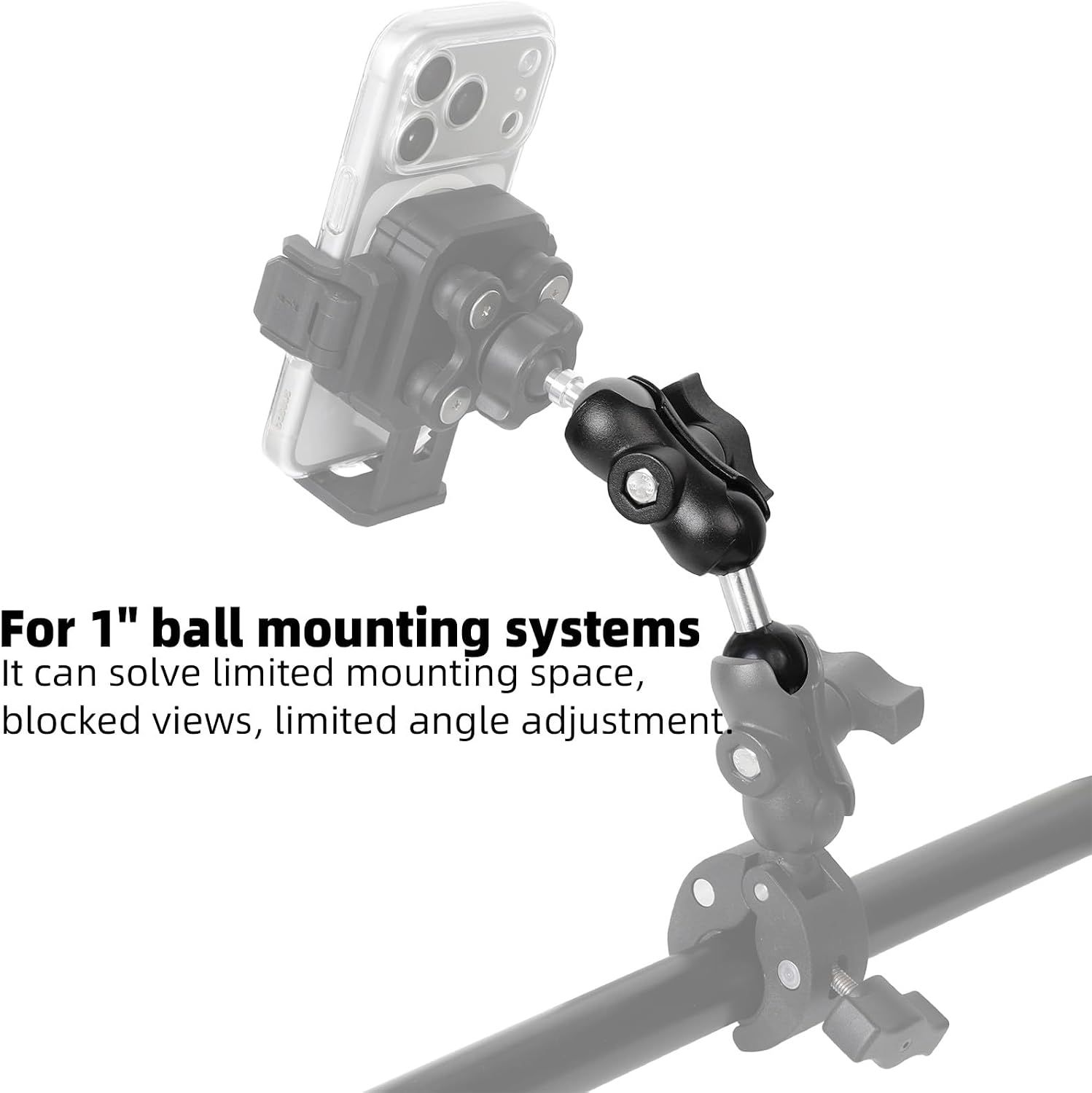 Double Socket Arm with 1" Double Ball Adapter Compatible with RAM B Size Mounts, 360° Rotation Extension Rod for Phone Holder, Tablet Mount, for Bike, Motorcycle, Truck (4.13" Short Adapter)