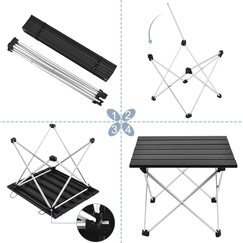 Grope Portable Camping Table,Aluminum Folding Beach Table (Black-S) | Portable & Easy to Carry, With Carry Bag for Camping, Prefect for Outdoor, Picnic, BBQ, Cooking, Festival, Beach, Home Use
