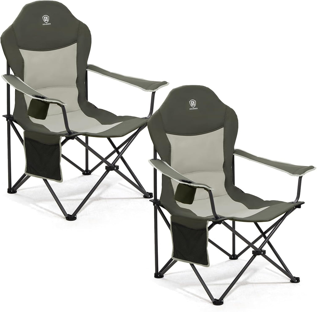EVER ADVANCED Camping Chairs, Lawn Chairs Outdoor Sports Chairs, Folding Chair 2 Pack Camping Chairs for Adults, Supports 400lbs, Green