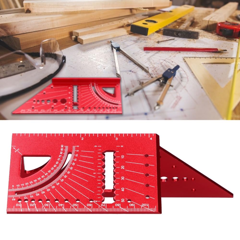 Aluminum Alloy Woodworking Ruler 150mm | 45/90 Degree Angle Measuring Tool with Etched Marking for Carpentry and Drilling Guide