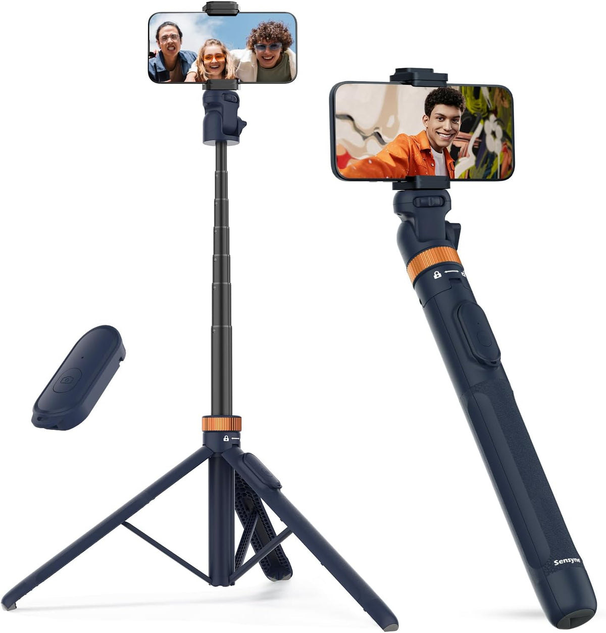 Sensyne 72" Extendable Tripod for iPhone & Selfie Stick with Detachable Phone Holder & Wireless Remote, Compatible with All Cell Phones, Black