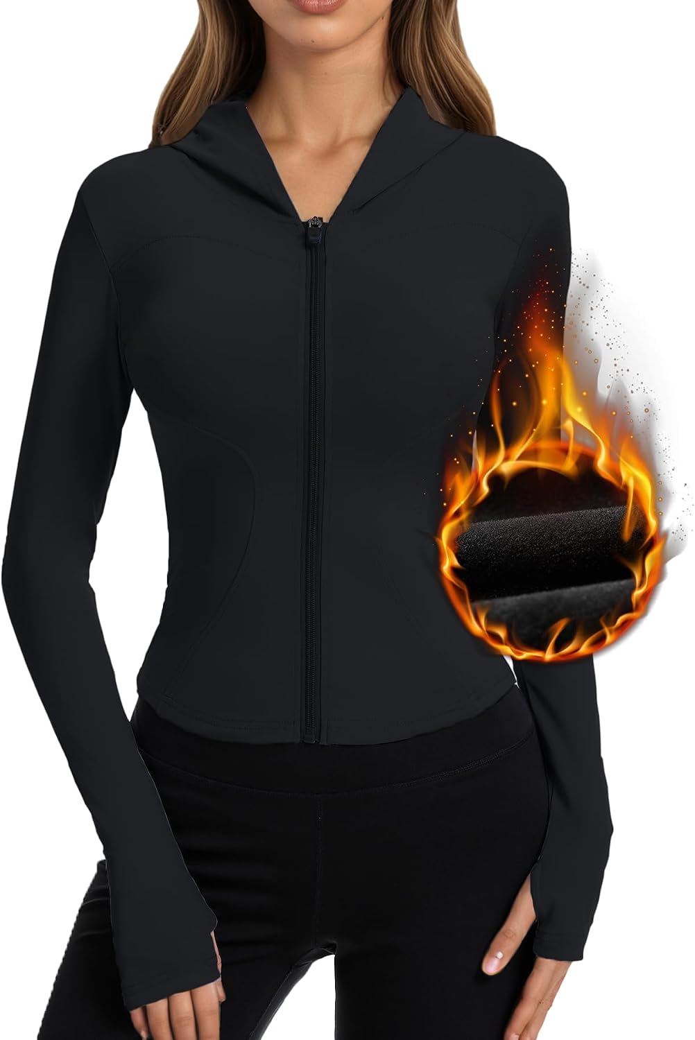 Women Bbl Jackets with Hood Compression Workout Tops Lined or Unlined Lightweight Yoga Gym Jacket with Thumb Hole