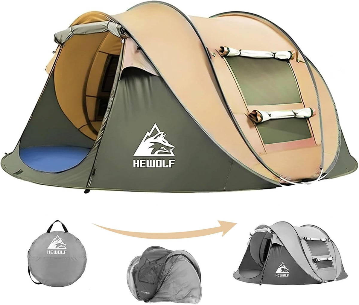 Hewolf 2/4 Person Pop Up Camping Tent,Instant Easy Setup,Waterproof,Automatic Family Tent for Camping,Hiking & Traveling