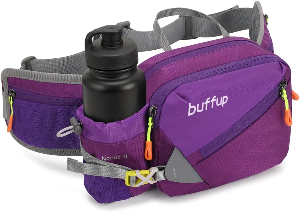 Lightweight Sports Fanny Pack with Bottle Holder,Waist Pack for Hiking,Running,Cycling & Outdoor Adventures (Purple)