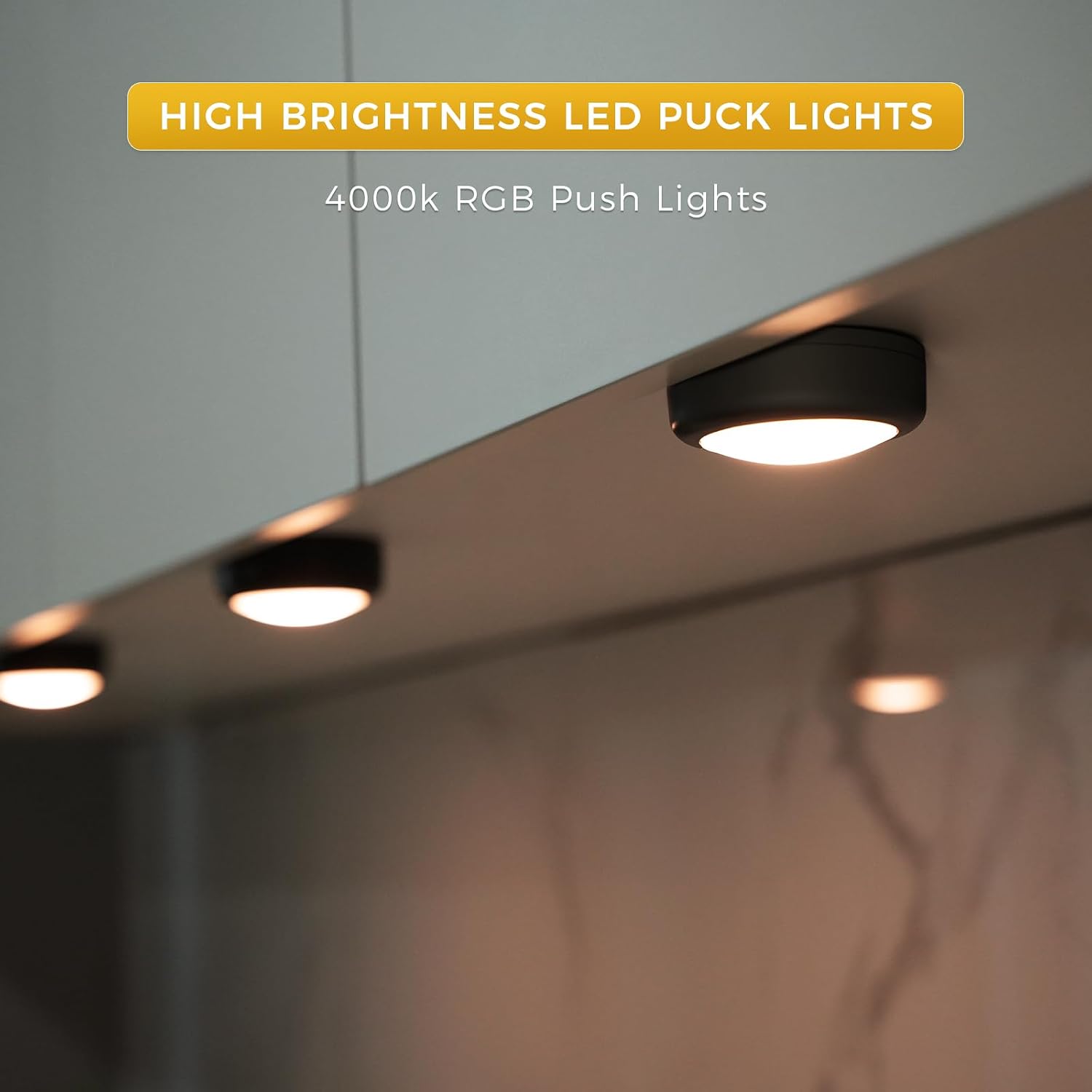 Push Lights with Remote, 6-Pack Black, Color-Changing