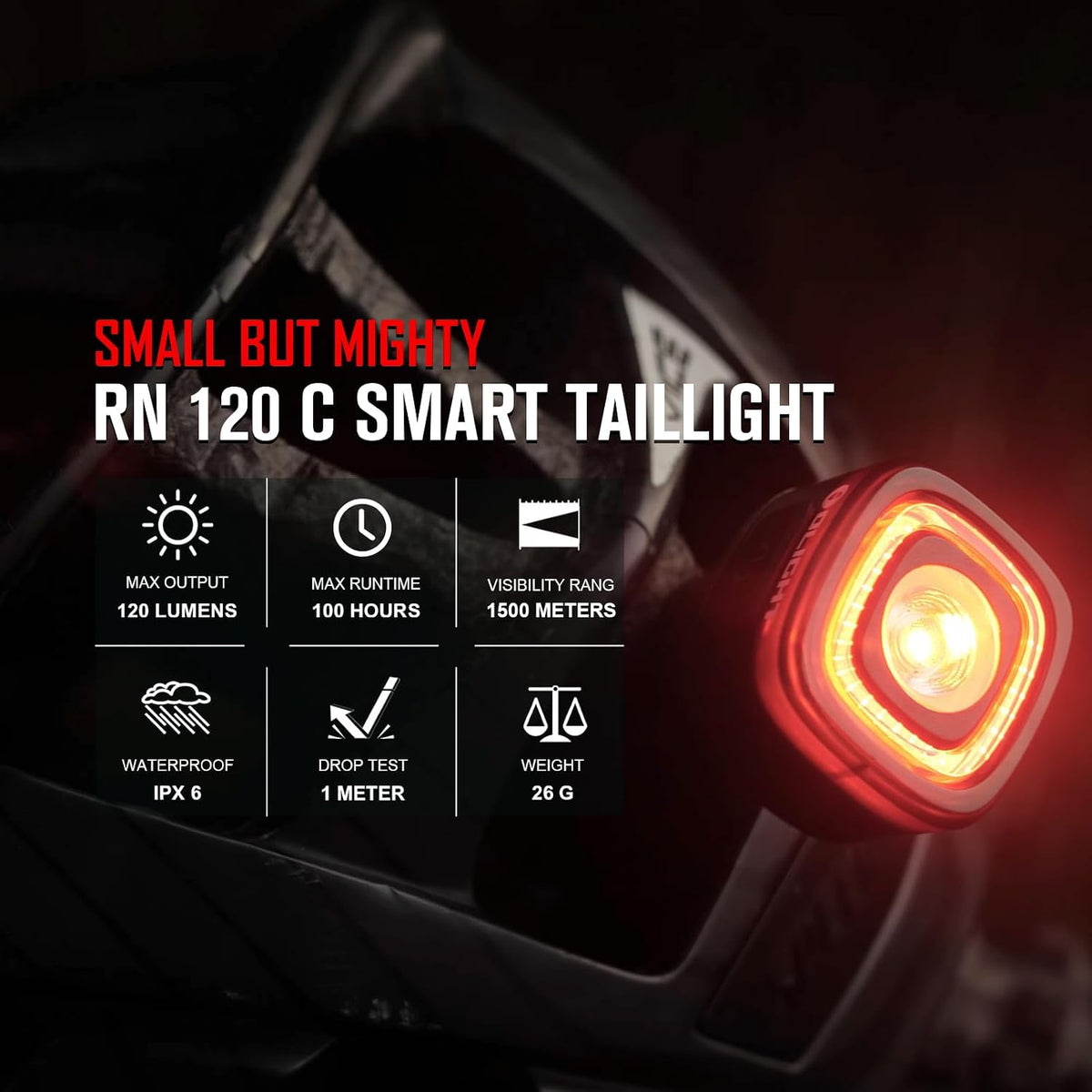 OLIGHT RN 120 C Bike Lights, 120 Lumens Tail Light 260 Degree Visibility, 1500m Viewable Range, USB Rechargeable Bike Break Light, IPX6 Waterproof, Road and Urban Cyclists