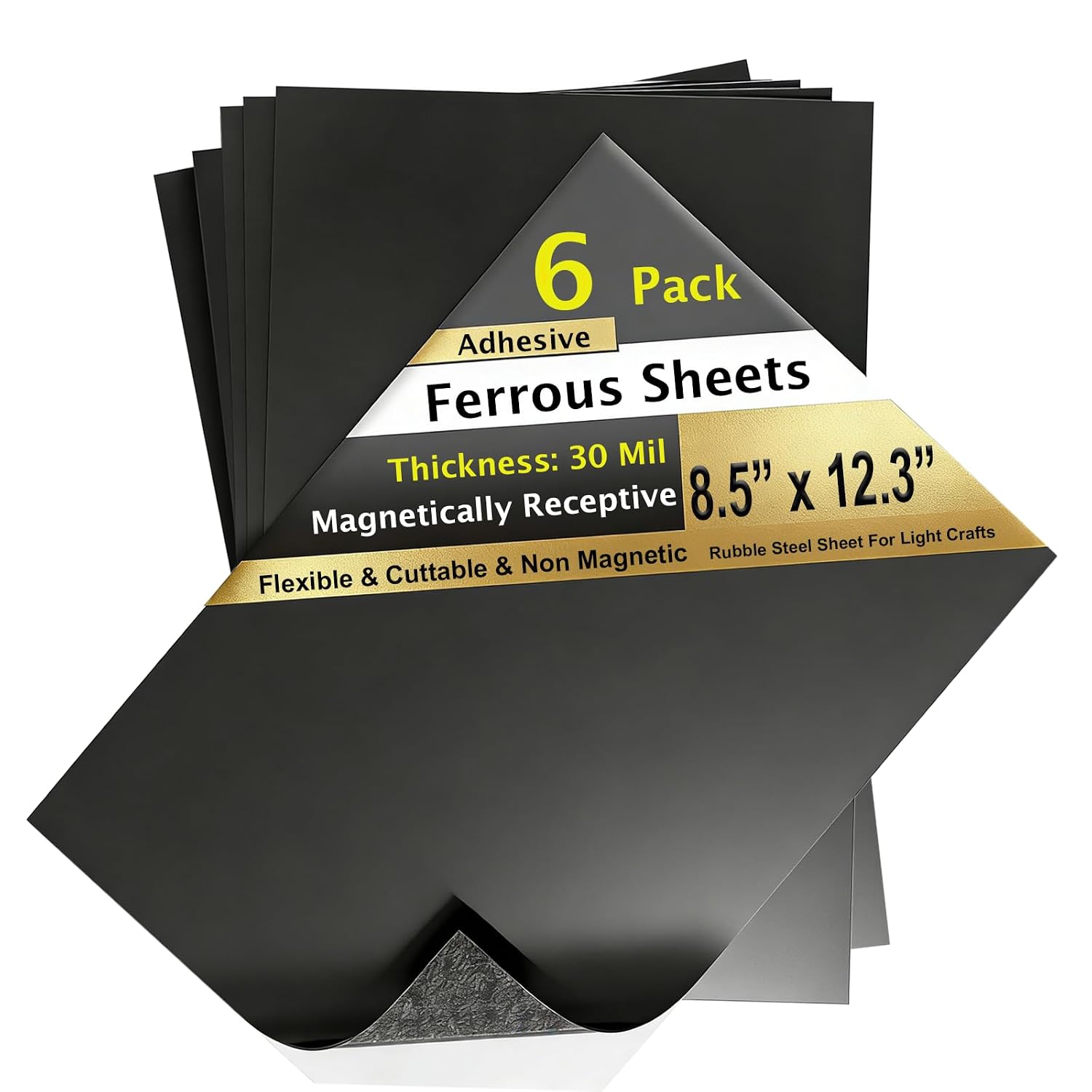 6 Pack, Adhesive Metal Sheets-8.5” x 12.3”, Ferrous Sheet for Magnets Receptive, 30 Mil Thin Flexible Rubber Steel Mat for Crafts, Magnetic Miniatures Organization – Fits Standard US Really Useful Box
