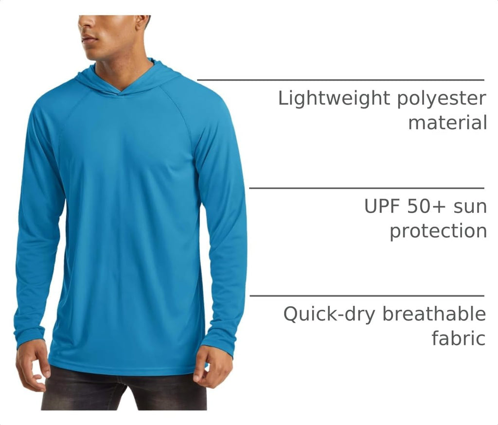 MAGCOMSEN Men's Hooded UPF 50+ Sun Protection T Shirts Long Sleeve Athletic Fishing Shirts Rash Guards