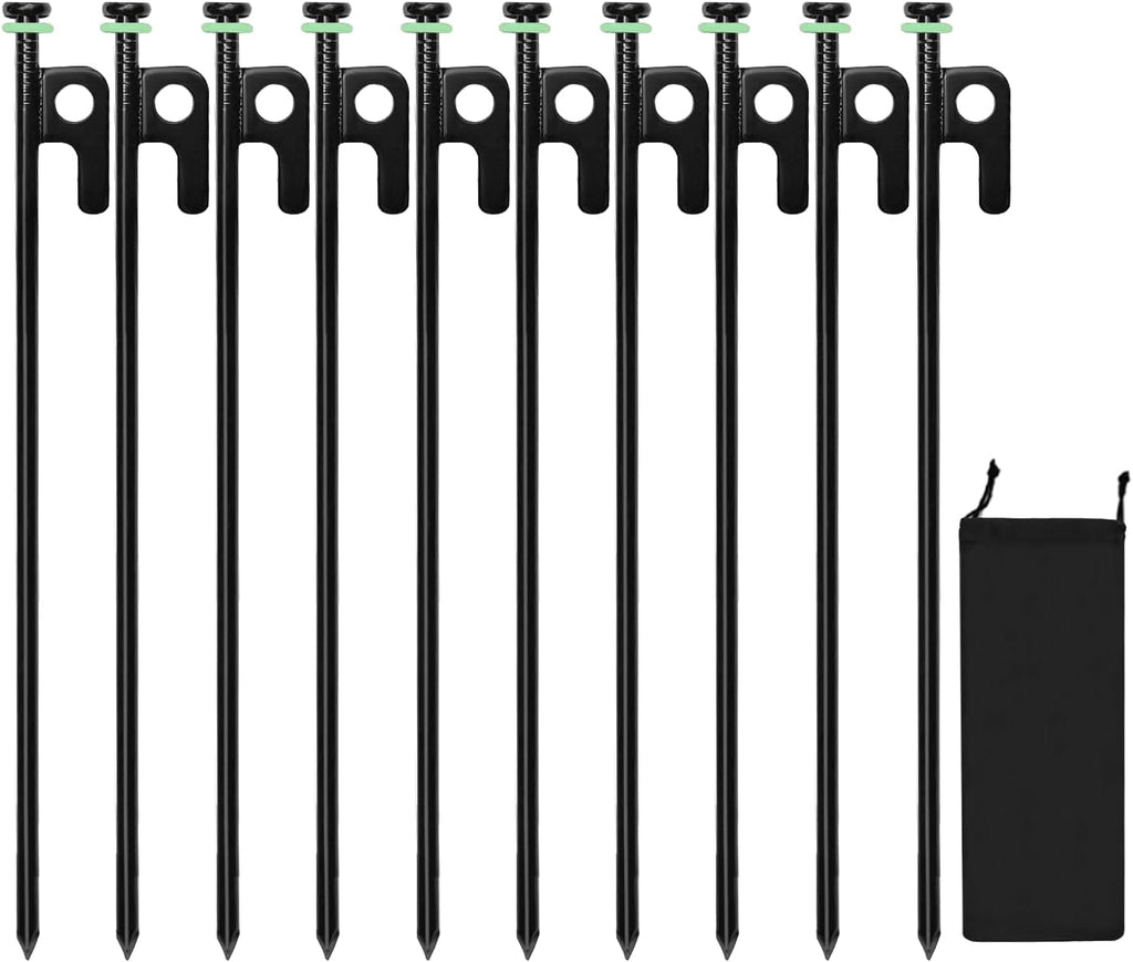24Pcs Tent Stakes, 12in Heavy Duty Tent Stakes with Storage Pouch, Forged Steel Metal Stake for Tent Used on Rocky Place, Grassland, Dessert(24Pcs, 12in, Diameter 1/4")