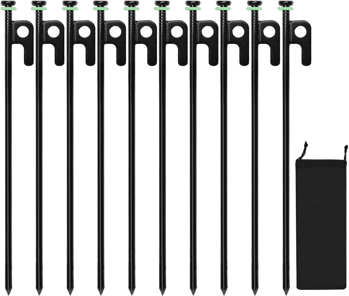 24Pcs Tent Stakes, 12in Heavy Duty Tent Stakes with Storage Pouch, Forged Steel Metal Stake for Tent Used on Rocky Place, Grassland, Dessert(24Pcs, 12in, Diameter 1/4")