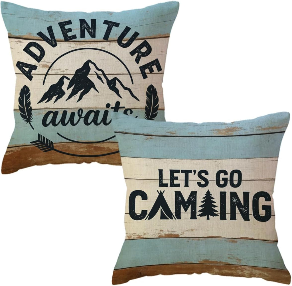 ULOVE LOVE YOURSELF Adventure Awaits Throw Pillow Cover with Arrows Let’s Go to The Mountains Adventure Decor Cushion Covers Cabin/Camper Decorative Pillowcases 18 x 18 Inch,Set of 2