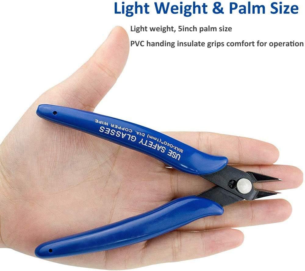 Flush Wire Cutter, 5PACK Blue Diagonal Cutting Pliers Side Cutter Nippers Micro Wire Cutter Wire Clippers Wire Snips (5inch size)