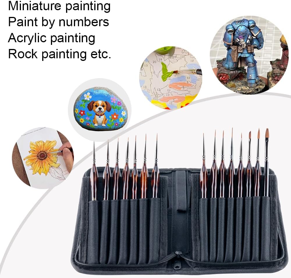 Transon 15Pcs Extra Fine Detail Paint Brushes with Brush Storage Organizer for Model Miniature Painting and Acrylic Watercolor Gouache Painting