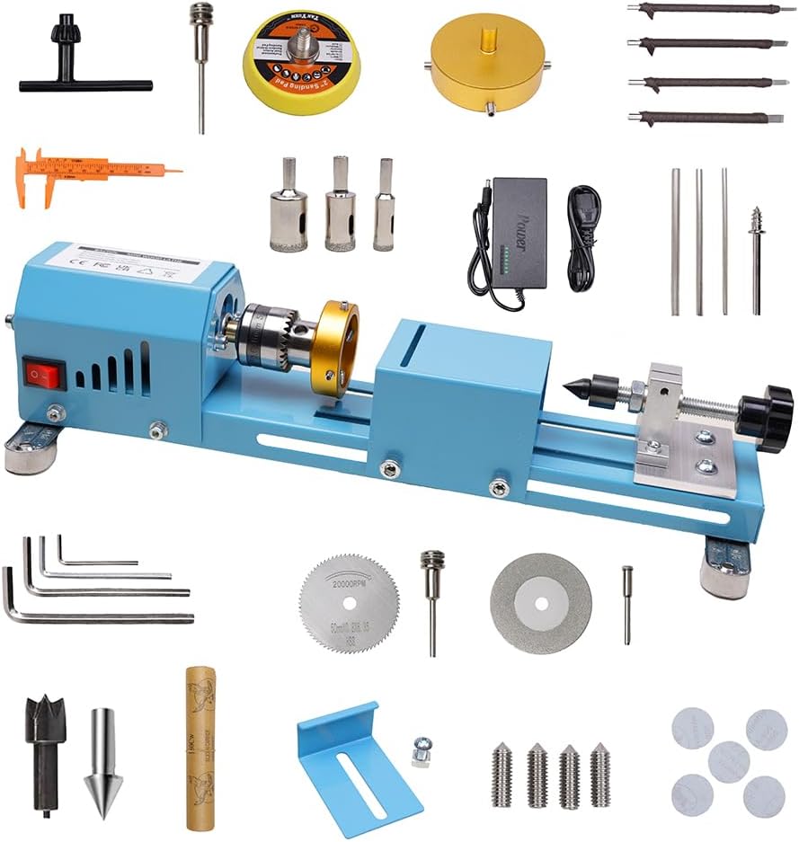 Mini Lathe Wood Lathe Machine Diy Machining for Table Woodworking Wood DIY Tool Lathe Grinding Wood , 2.76 x 6.3inch, 12-24V 96W，7 Speeds