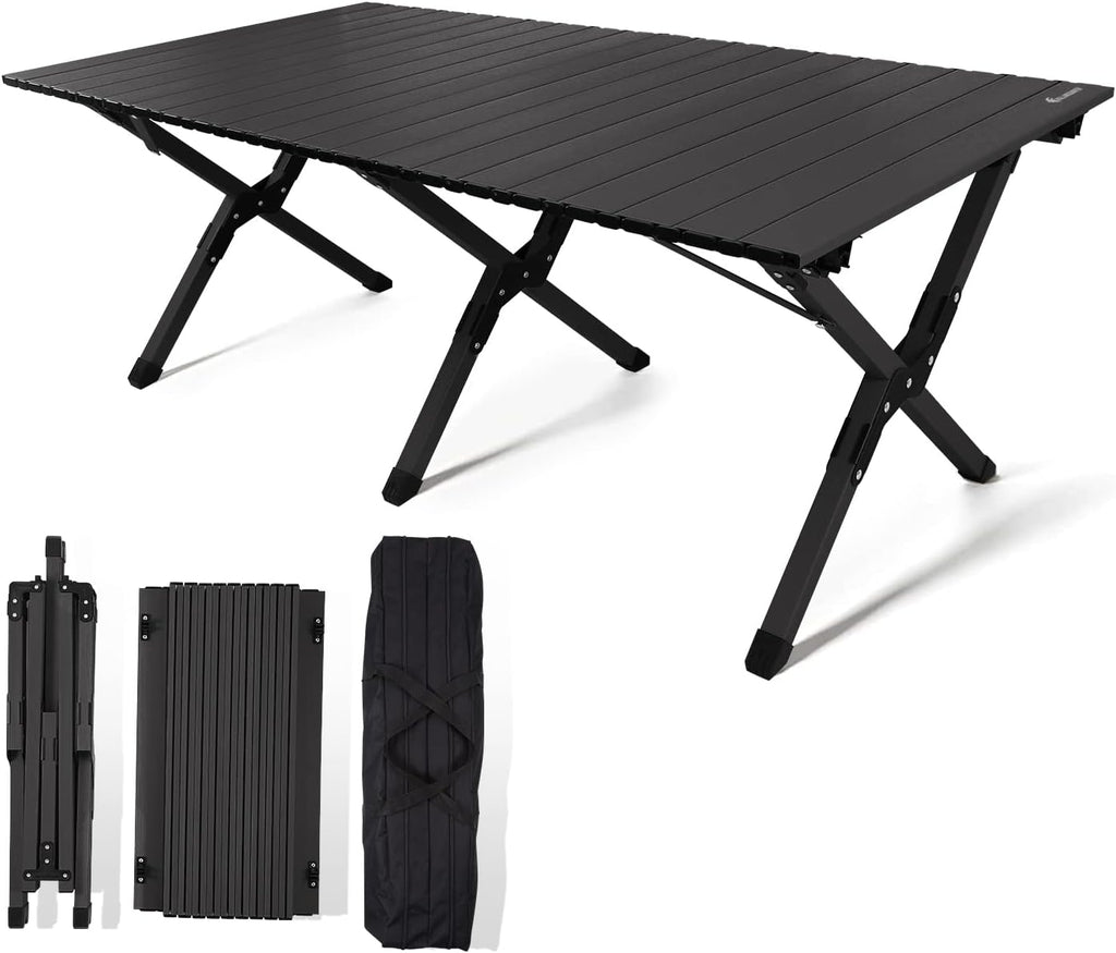 rollingsurfer Folding Camping Table, Lightweight Roll-Up Table Aluminum Low Portable Picnic Table with Carrying Bag for Outdoor, Beach, Picnic, Backyards, BBQ and Party, 45.2''D x 23.6''W x 17.3''H
