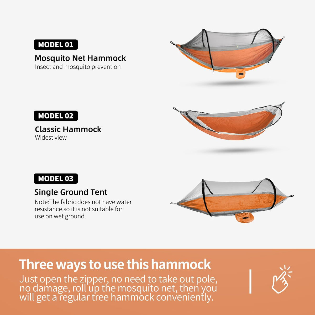 Hammock with Mosquito Net - Lightweight, Portable, 1 Person Hammock - for Camping, Hiking, Backpacking, Travel, a Festival, or The Beach (Orange)