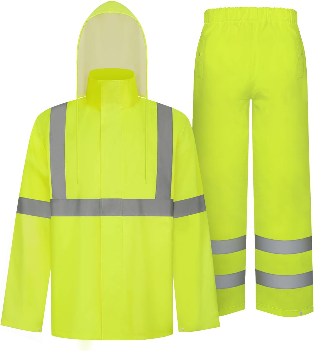 TCCFCCT Rain Suits for Men Waterproof Class 3 Reflective Rain Jacket and Pants, Lightweight Rain Coat for Men with Hood, High Visibility Rain Gear for Safety Work, Durable, 2XL-3XL Yellow WP