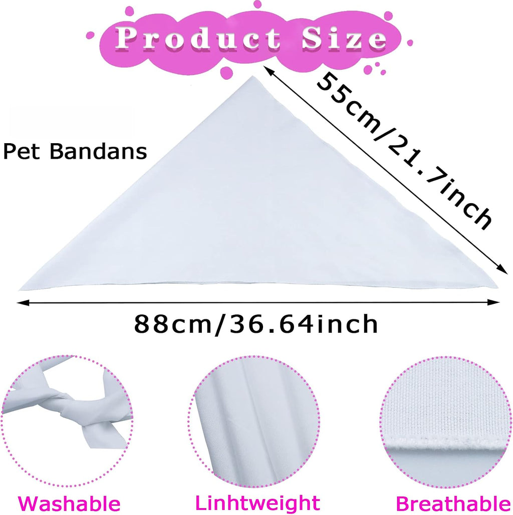 24 Pieces Sublimation Pet Bandanas White Heat Transfer Triangle Dog Scarf Blank Big Washable DIY Polyester Dog Bibs Kerchief Apparel Accessories for Dogs Puppy Cats (White-24Pack)