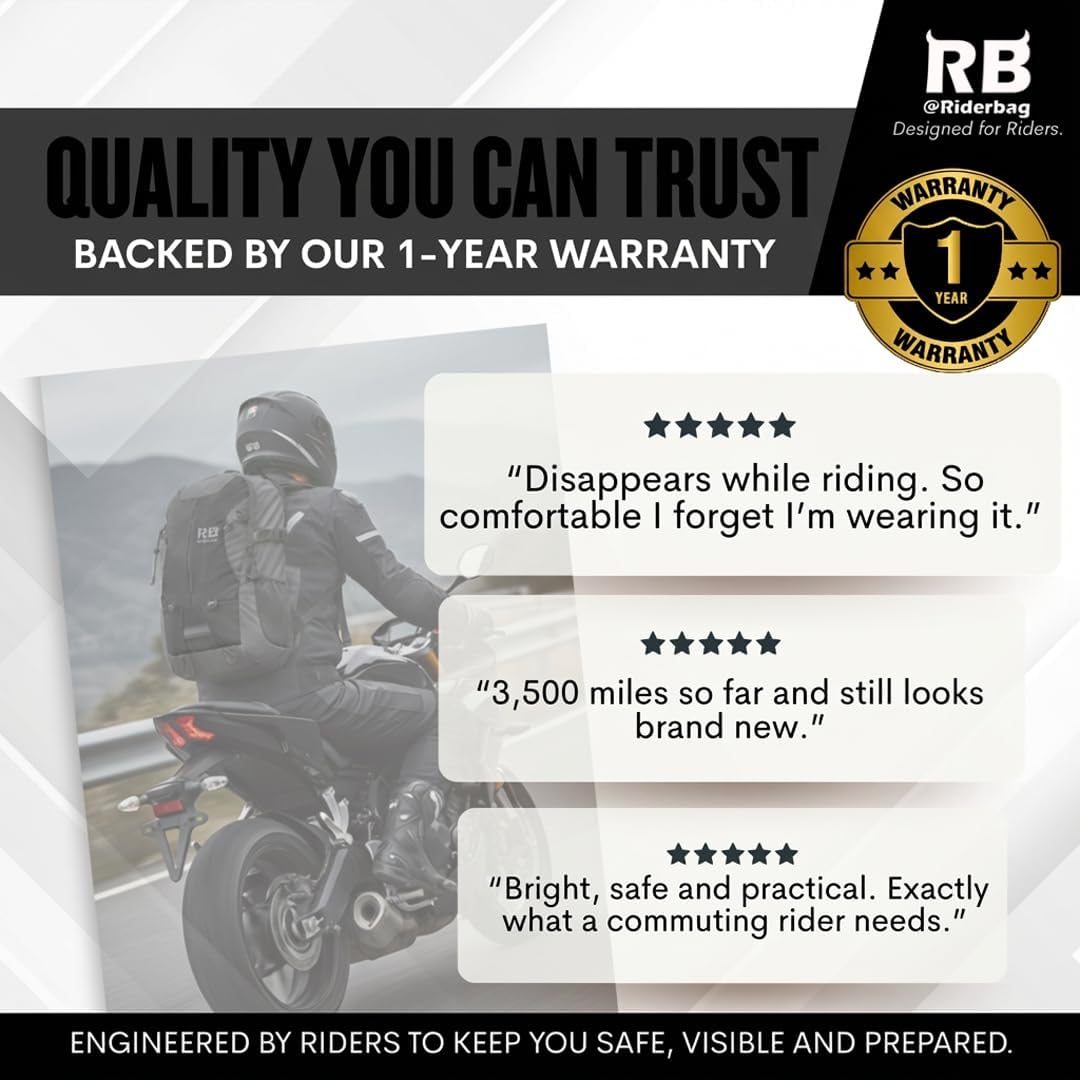 riderbag Reflective Motorcycle Backpack, Hi Viz Commuter Riding Bag