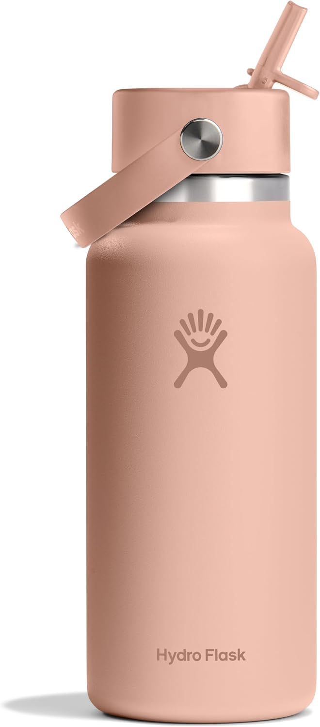 Hydro Flask Water Bottle - Insulated Stainless Steel - Wide Mouth Flex Straw Lid, Non Spill, Leakproof and Refillable in 32 Oz Seacliff